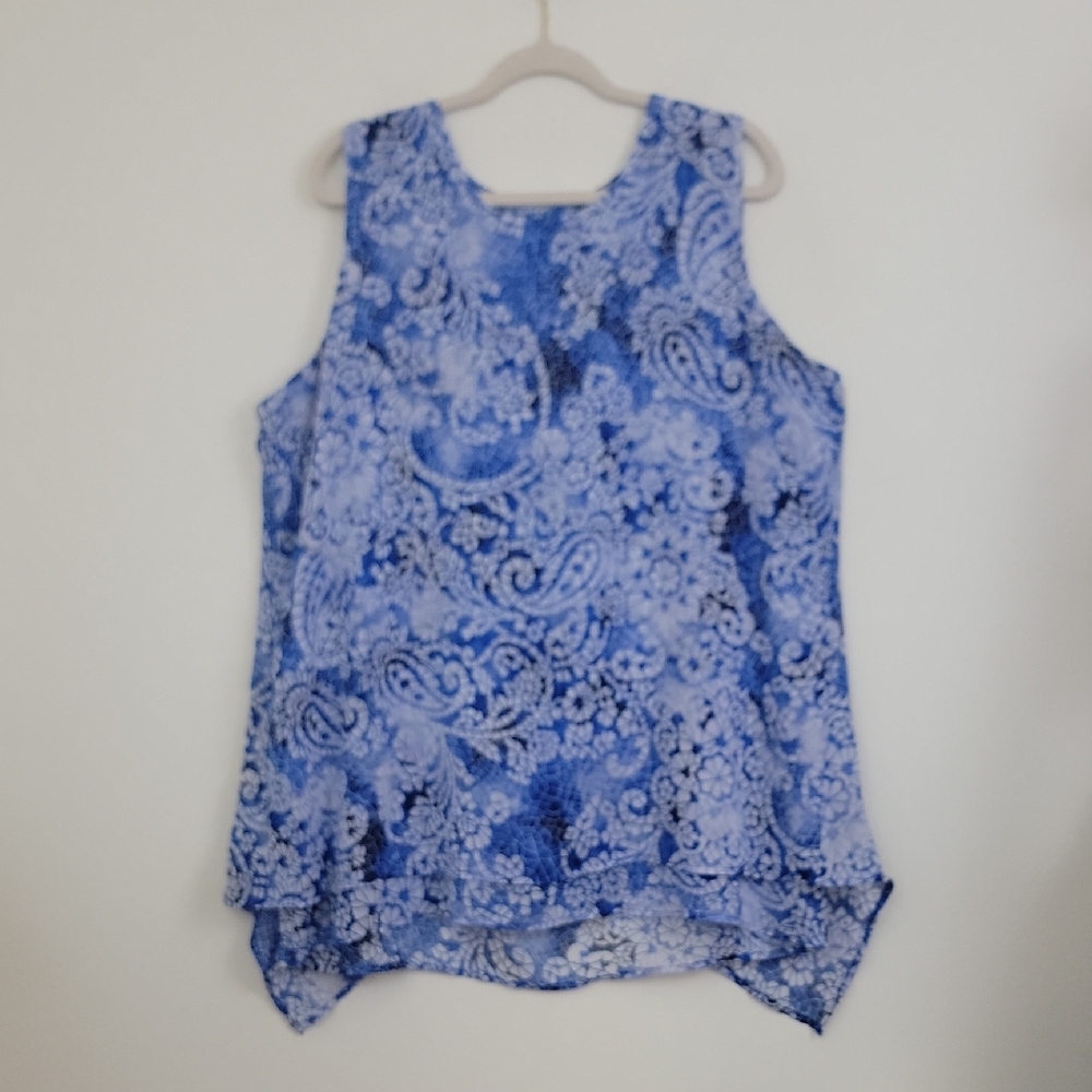 Blue and White Artsy 2 Layer Sleeveless Top By Fever  XXL